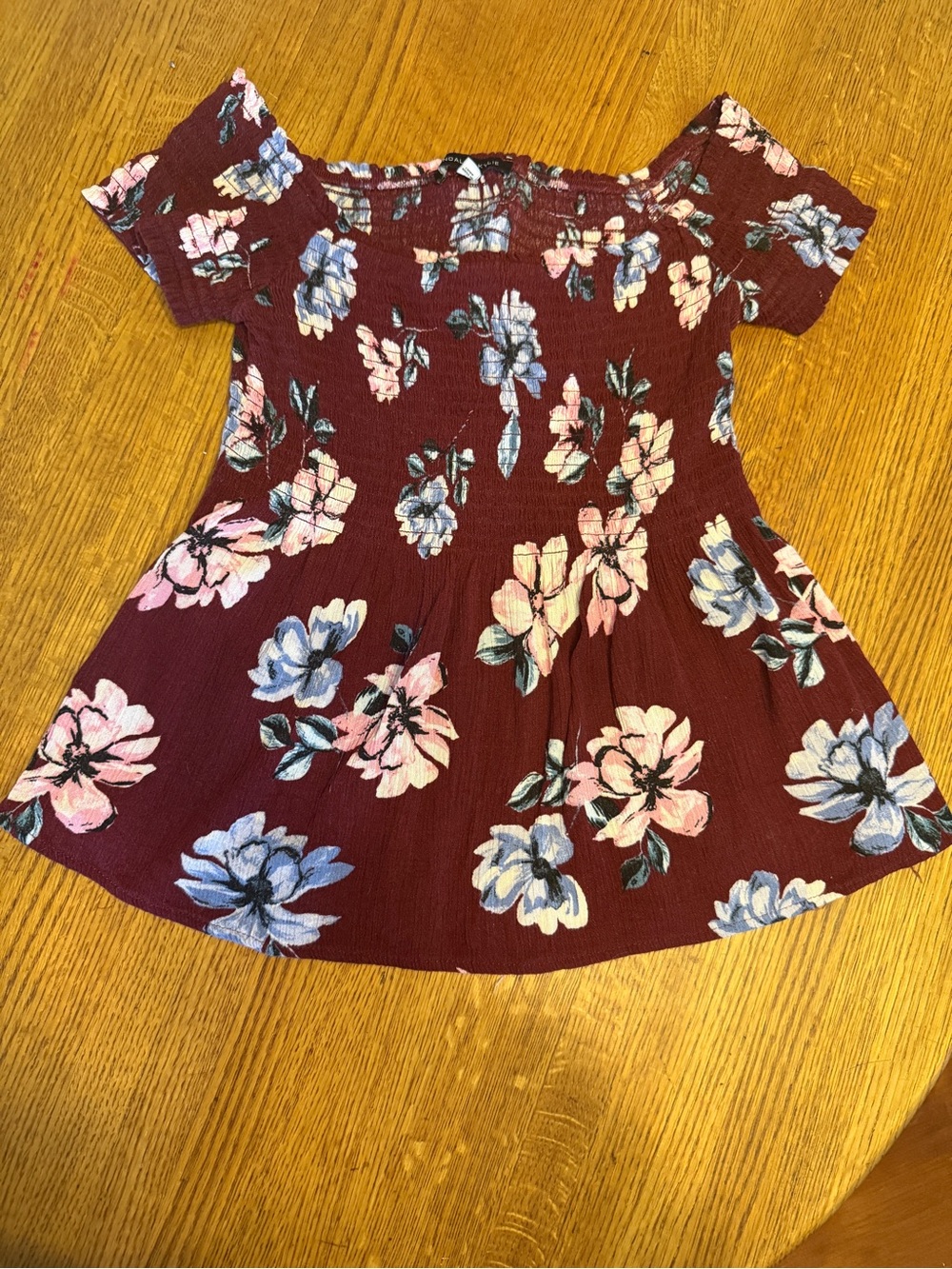 Kendall & Kylie Burgundy Floral Off-Shoulder Peplum Top